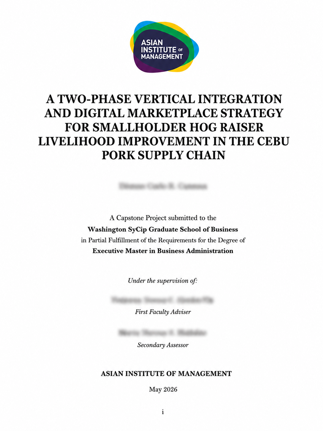 Executive MBA Capstone Project document cover — Asian Institute of Management